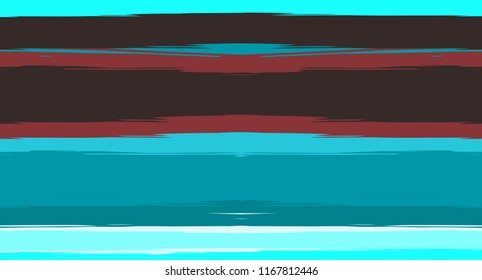Brown, Black, Blue Vector Seamless Summer Pattern Painted Sailor Stripes. Grunge Textured Horizontal Graffiti Lines, Paint Brush Male Fabric Design. Vector Watercolor Seamless Stripes Cute Background