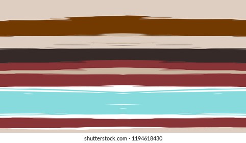 Brown, Black, Blue Vector Seamless Summer Pattern Narrow Sailor Stripes. Trendy Textured Horizontal Hipster Lines, Paintbrush Male Fabric Design. Vector Watercolor Seamless Stripes Nice Background