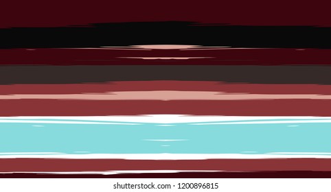 Brown, Black, Blue Vector Seamless Summer Pattern Narrow Sailor Stripes. Grunge Textured Horizontal Graffiti Lines, Paint Brush Male Fabric Design. Vector Watercolor Seamless Stripes Cute Background