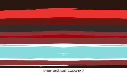 Brown, Black, Blue Vector Seamless Summer Pattern Narrow Sailor Stripes. Grunge Textured Horizontal Graffiti Lines, Paint Brush Male Fabric Design. Vector Watercolor Seamless Stripes Cute Background
