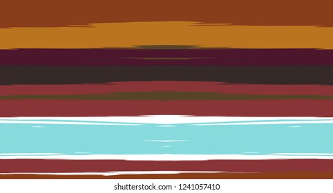 Brown, Black, Blue Vector Seamless Summer Pattern Painted Sailor Stripes. Simple Textured Horizontal Graffiti Lines, Paint Brush Male Fabric Design. Vector Watercolor Seamless Stripes Paint Background