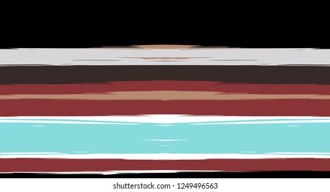 Brown, Black, Blue Vector Seamless Summer Pattern Painted Sailor Stripes. Trendy Textured Horizontal Modern Lines, Paintbrush Male Fabric Design. Vector Watercolor Seamless Stripes Paint Background