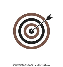 Brown and black bullseye dart target icon. Dart target goal marketing sign. Arrow dart logo vector. Winner dart sign.