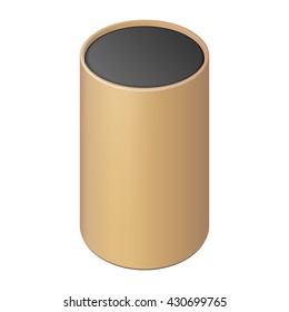 Brown Black Cardboard Paper Tube Cilinder Box Container Packaging. Food, Gift Products. Illustration Isolated On White Background. Mock Up Template Ready For Your Design. Product Packing Vector EPS10