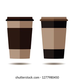 Brown and Black color disposable coffee cup isolated on brown background.