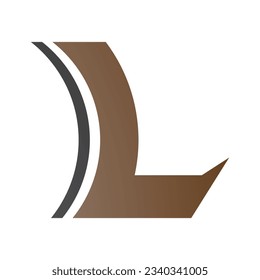 Letra de lente cóncavo marrón y negro en forma de icono L en un fondo blanco