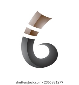 Brown and Black Curly Glossy Spike Shape Letter B Icon on a White Background
