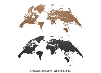 Brown and black curved world map.