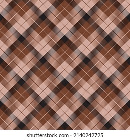 Brown and black diagonal checkered plaid. Seamless vector gingham pattern suitable for fashion, home decor and stationary.