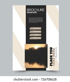 Brown and black flyer design template with built in images. Brochure for business, education, presentation, advertisement. Corporate identity style concept. Editable vector illustration.