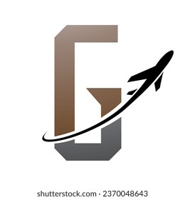 Brown and Black Futuristic Letter G Icon with an Airplane on a White Background