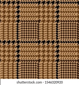 Brown And Black Glen Check Pattern. Stylish Hounds Tooth Plaid Design.