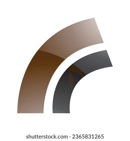 Brown and Black Glossy Arc Shaped Letter R Icon on a White Background