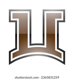 Brown and Black Glossy Arch Shaped Letter U Icon on a White Background