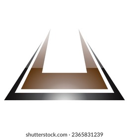 Brown and Black Glossy Bold Spiky Shaped Letter U Icon on a White Background