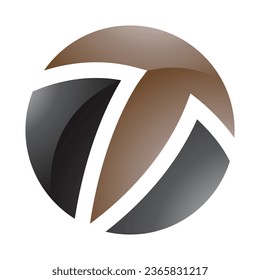 Brown and Black Glossy Circle Shaped Letter T Icon on a White Background