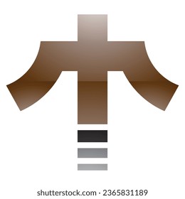 Brown and Black Glossy Cross Shaped Letter T Icon on a White Background