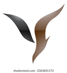 Brown and Black Glossy Diving Bird Shaped Letter Y Icon on a White Background