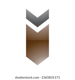 Brown and Black Glossy Down Facing Arrow Shaped Letter I Icon on a White Background
