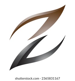 Icono de la letra Z en forma de fuego brillante marrón y negro sobre fondo blanco