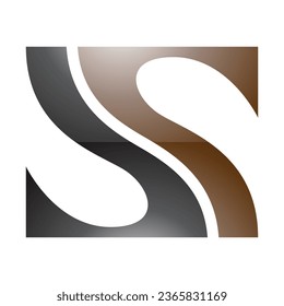 Brown and Black Glossy Fish Fin Shaped Letter S Icon on a White Background