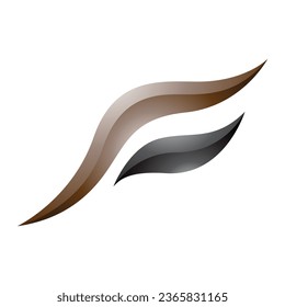 Brown and Black Glossy Flying Bird Shaped Letter F Icon on a White Background