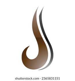 Brown and Black Glossy Hook Shaped Letter J Icon on a White Background