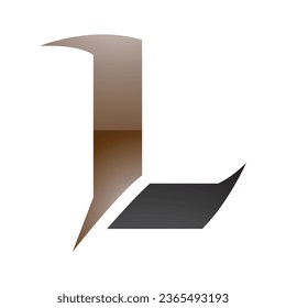 Brown and Black Glossy Letter L Icon with Sharp Spikes on a White Background