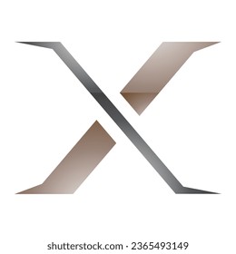 Brown and Black Glossy Pointy Tipped Letter X Icon on a White Background