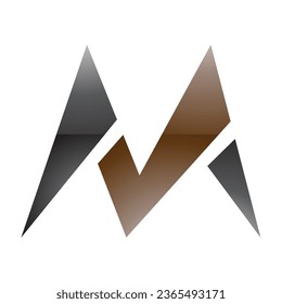 Brown and Black Glossy Pointy Tipped Letter M Icon on a White Background