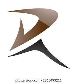 Brown and Black Glossy Pointy Tipped Letter R Icon on a White Background