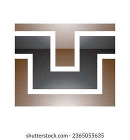 Brown and Black Glossy Rectangle Shaped Letter U Icon on a White Background