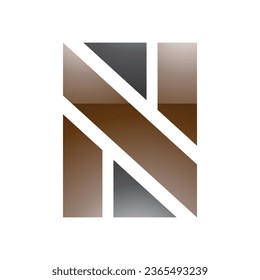 Brown and Black Glossy Rectangle Shaped Letter N Icon on a White Background