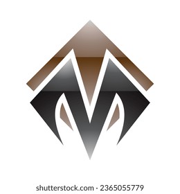 Letra marrón y negra cuadrada con forma de diamante M icono en un fondo blanco