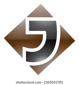 Brown and Black Glossy Square Diamond Shaped Letter J Icon on a White Background