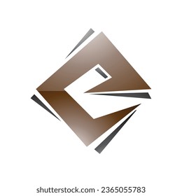 Brown and Black Glossy Square Diamond Letter E Icon on a White Background