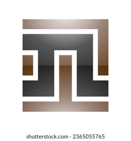 Brown and Black Glossy Square Shaped Letter N Icon on a White Background