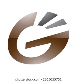 Brown and Black Glossy Striped Oval Letter G Icon on a White Background