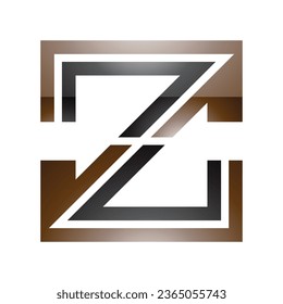 Brown and Black Glossy Striped Shaped Letter Z Icon on a White Background