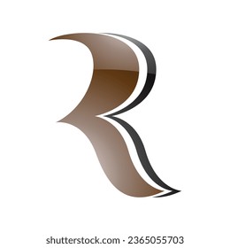 Brown and Black Glossy Wavy Shaped Letter R Icon on a White Background