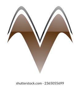 brauner und schwarz-glänzender Buchstabe V - Symbol auf weißem Hintergrund