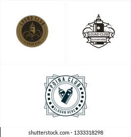 Brown black green line art circle square ribbon cloud of smoke badge combination mark logo design concept suitable for electric selling business