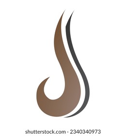 Brown and Black Hook Shaped Letter J Icon on a White Background