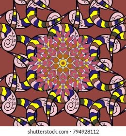 Brown, black and neutral colors with colored ornament mandala, based on ancient greek and islamic ornaments. For wedding invitation, book cover or flyer.