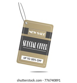 brown and black New sale special offer up to 50% off price tag sticker label discount isolated