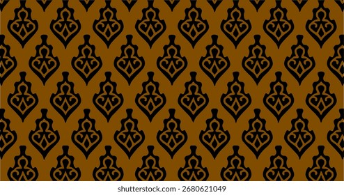 Brown and black ornamental seamless vector pattern with floral-inspired motifs, ideal for fabric, wallpaper, or digital backgrounds.