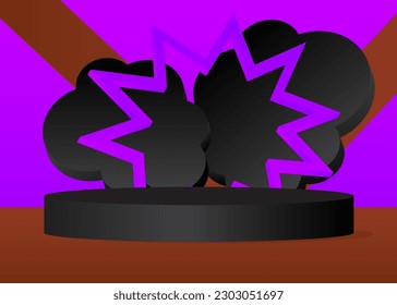 Brown, Black and Purple product display. Mockup Stage showcase for presentation. Abstract cylinder pedestal podium. Vector minimal geometric forms, empty scene.