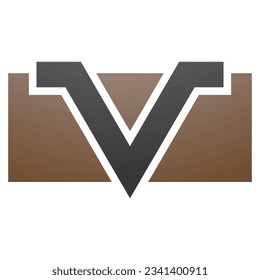 Brown and Black Rectangle Shaped Letter V Icon on a White Background