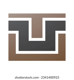 Brown and Black Rectangle Shaped Letter U Icon on a White Background