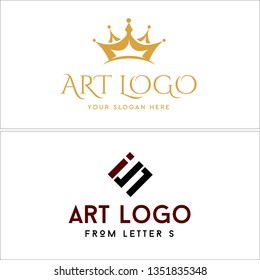 Brown black red line art crown letter S combination mark logo design vector suitable for art design studios media company